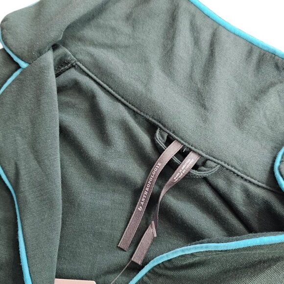 Anthropologie Womens Briar Piped Lounge Sleepwear Long Sleeve Shirt, Green, S - Picture 3 of 8